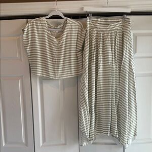 Blu Pepper Olive and White Striped Skirt Set
